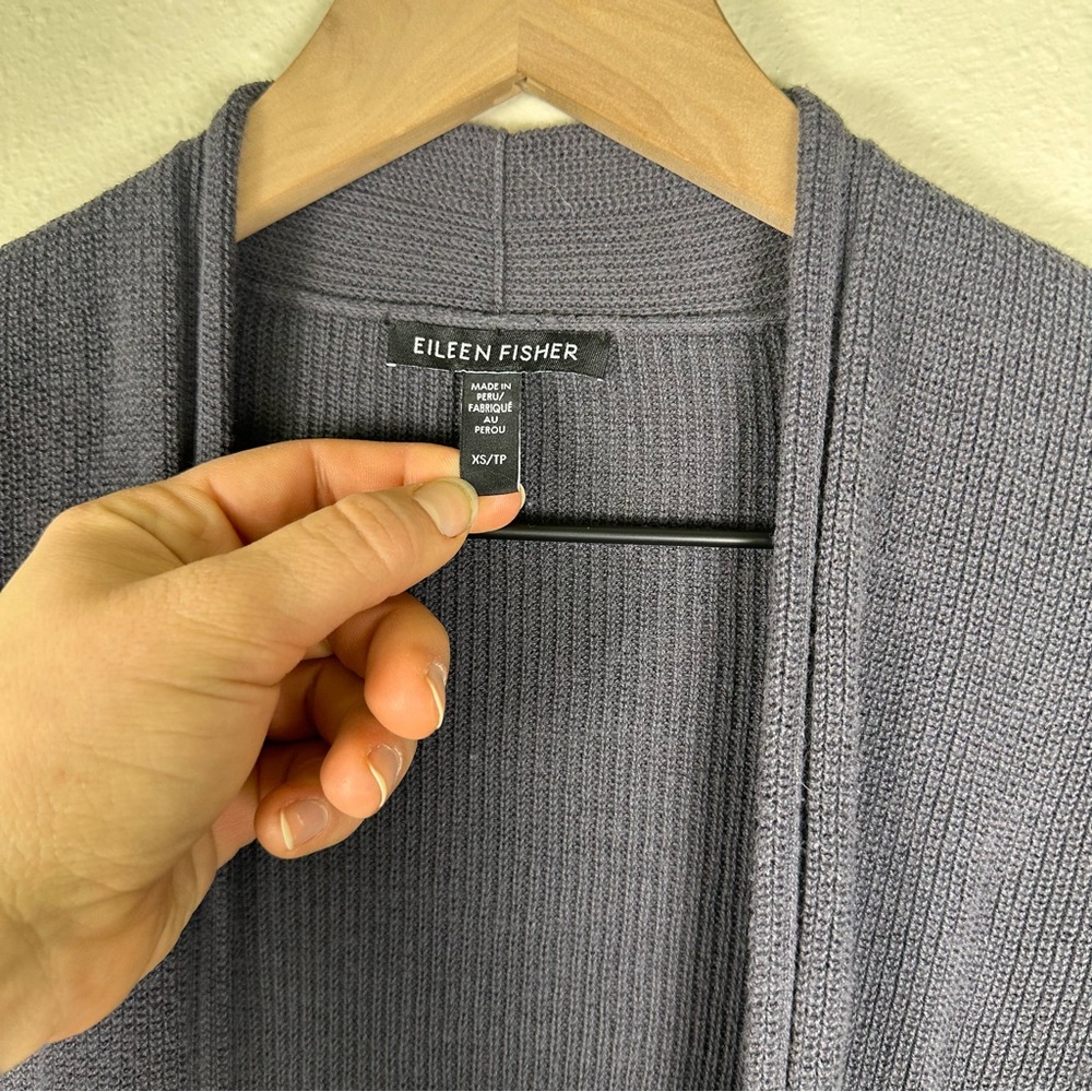 EILEEN FISHER Women XS Peruvian Organic Cotton Crepe Grey Knit Cardigan Sweater - Picture 4 of 7